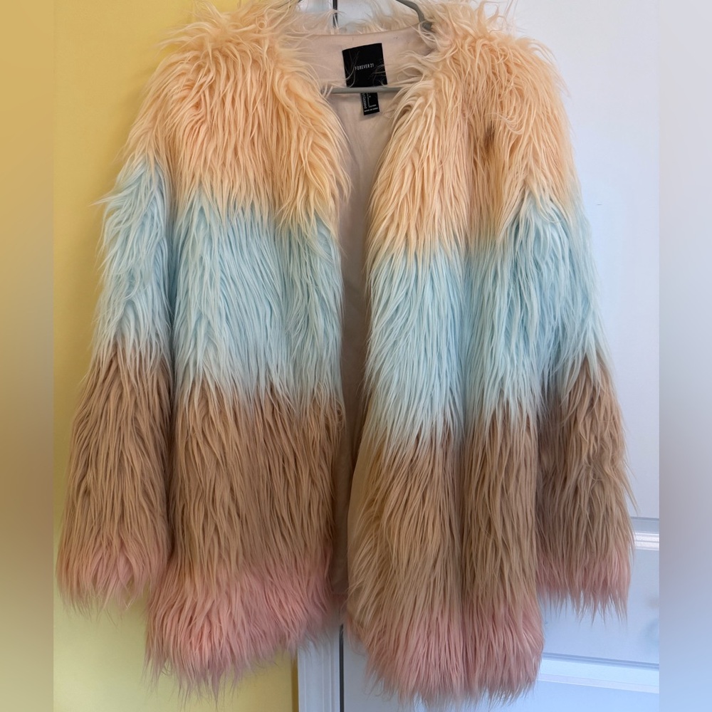 Forever 21 Pastel Faux Fur Coat